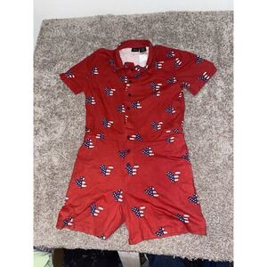 Disney All Over USA Flag Mickey Mouse Print Romper Women's Size Large Red 6'